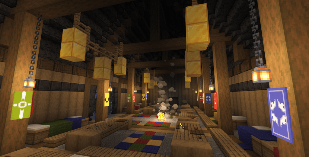 Same shot as before, but it is night, as seen through the main door.